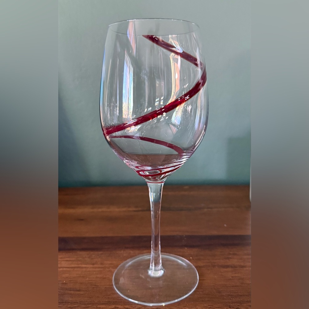 Pier 1 Swirline Blown Glass Clear/Red Wine Goblet 12 oz 9 in. Replacement
